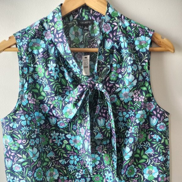 'Talbots' NWT Sleeveless Tie Bow Cotton Floral Blouse Size M - Picture 1 of 14
